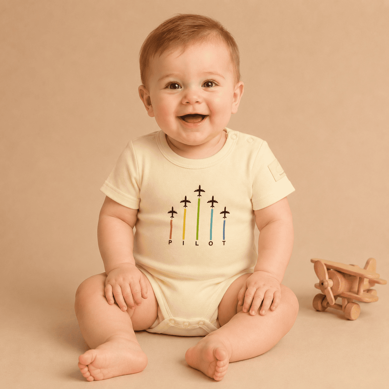 Baby Short Sleeve Aviation Bodysuit - 100% Cotton Italian Design 0-24M