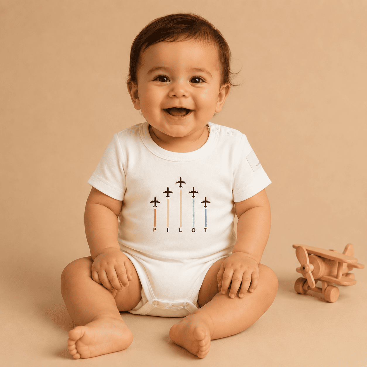 Baby Short Sleeve Aviation Bodysuit - 100% Cotton Italian Design 0-24M