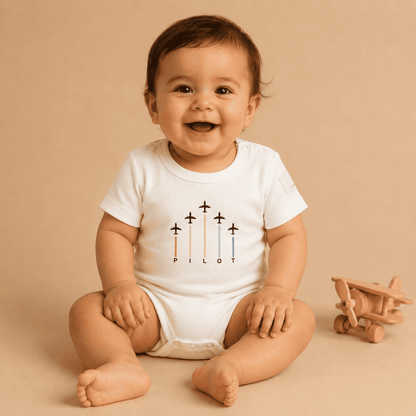 Baby Short Sleeve Aviation Bodysuit - 100% Cotton Italian Design 0-24M