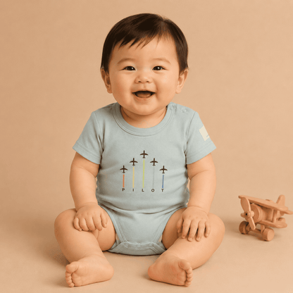Baby Short Sleeve Aviation Bodysuit - 100% Cotton Italian Design 0-24M