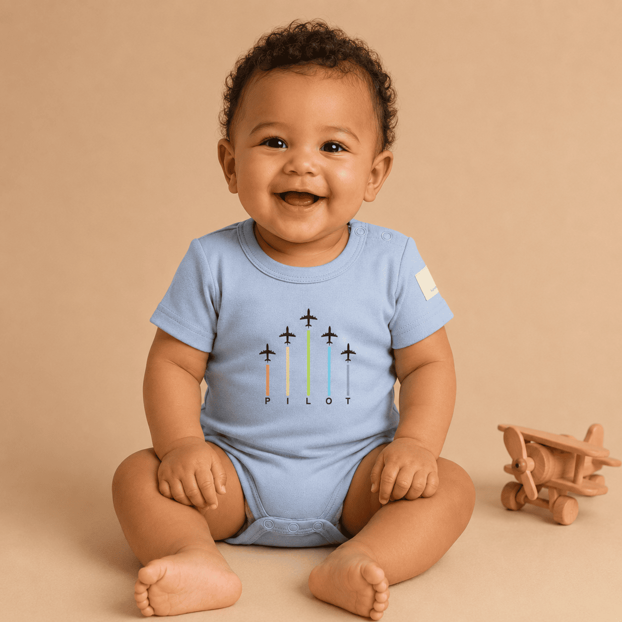 Baby Short Sleeve Aviation Bodysuit - 100% Cotton Italian Design 0-24M