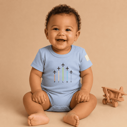 Baby Short Sleeve Aviation Bodysuit - 100% Cotton Italian Design 0-24M