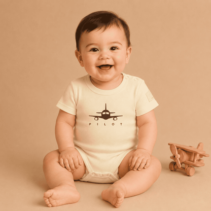 Baby Short Sleeve Aviation Bodysuit - 100% Cotton Italian Design 0-24M