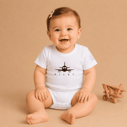 Baby Short Sleeve Aviation Bodysuit - 100% Cotton Italian Design 0-24M