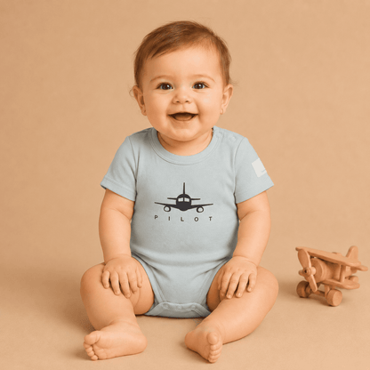 Baby Short Sleeve Aviation Bodysuit - 100% Cotton Italian Design 0-24M