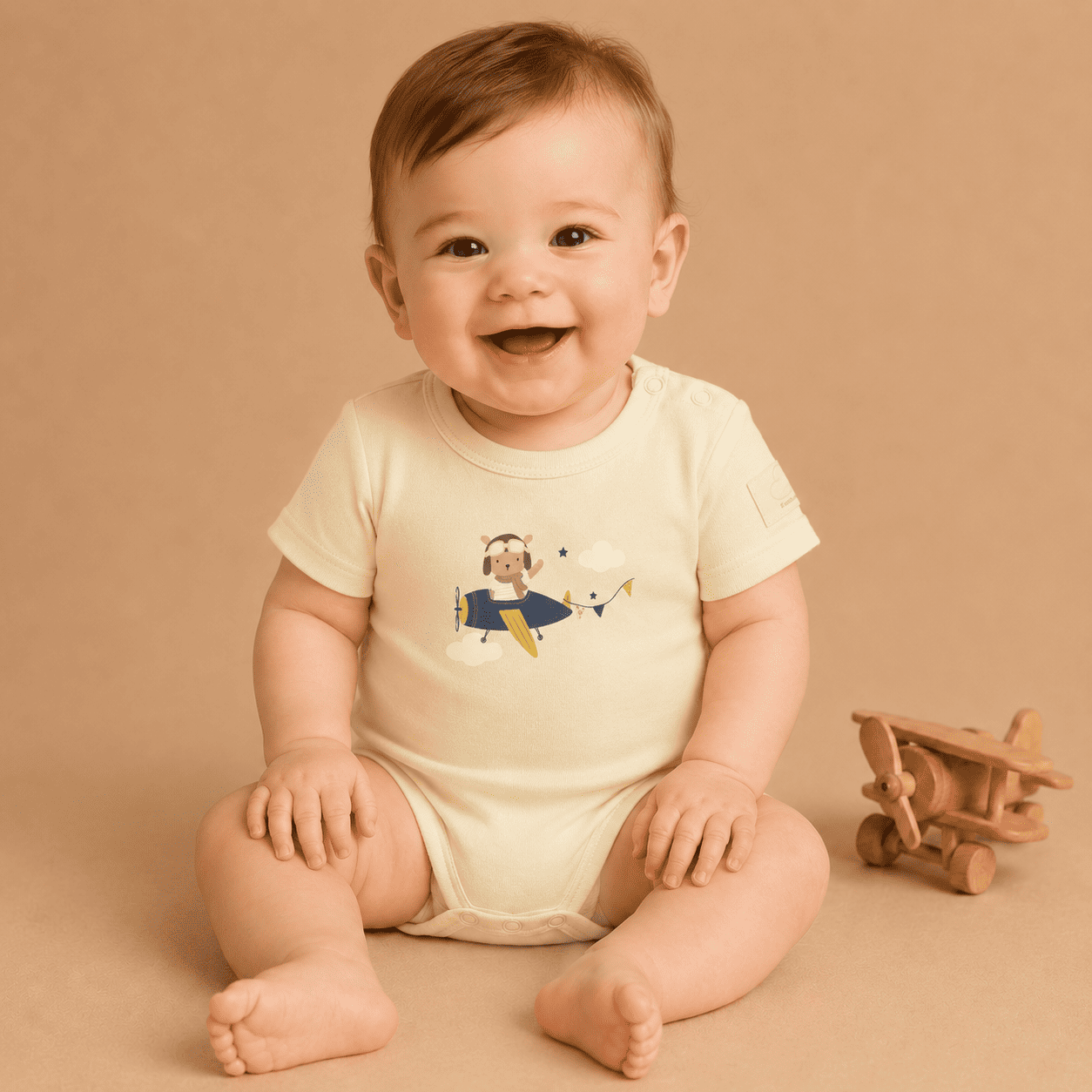 Baby Short Sleeve Aviation Bodysuit - 100% Cotton Italian Design 0-24M