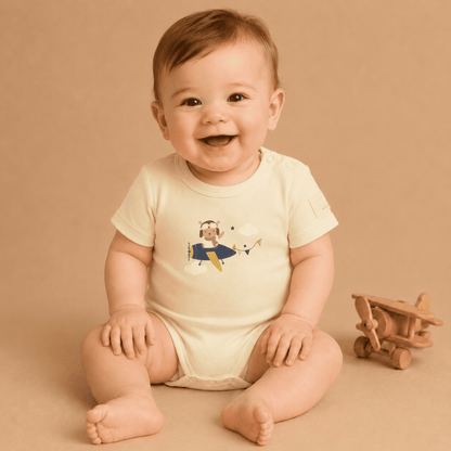 Baby Short Sleeve Aviation Bodysuit - 100% Cotton Italian Design 0-24M