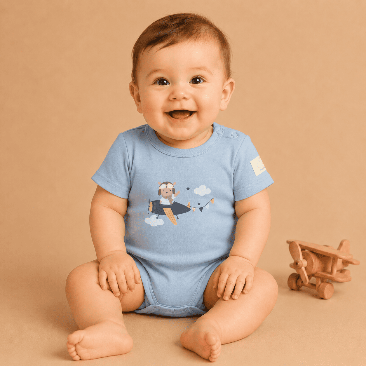 Baby Short Sleeve Aviation Bodysuit - 100% Cotton Italian Design 0-24M