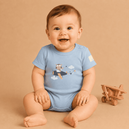 Baby Short Sleeve Aviation Bodysuit - 100% Cotton Italian Design 0-24M