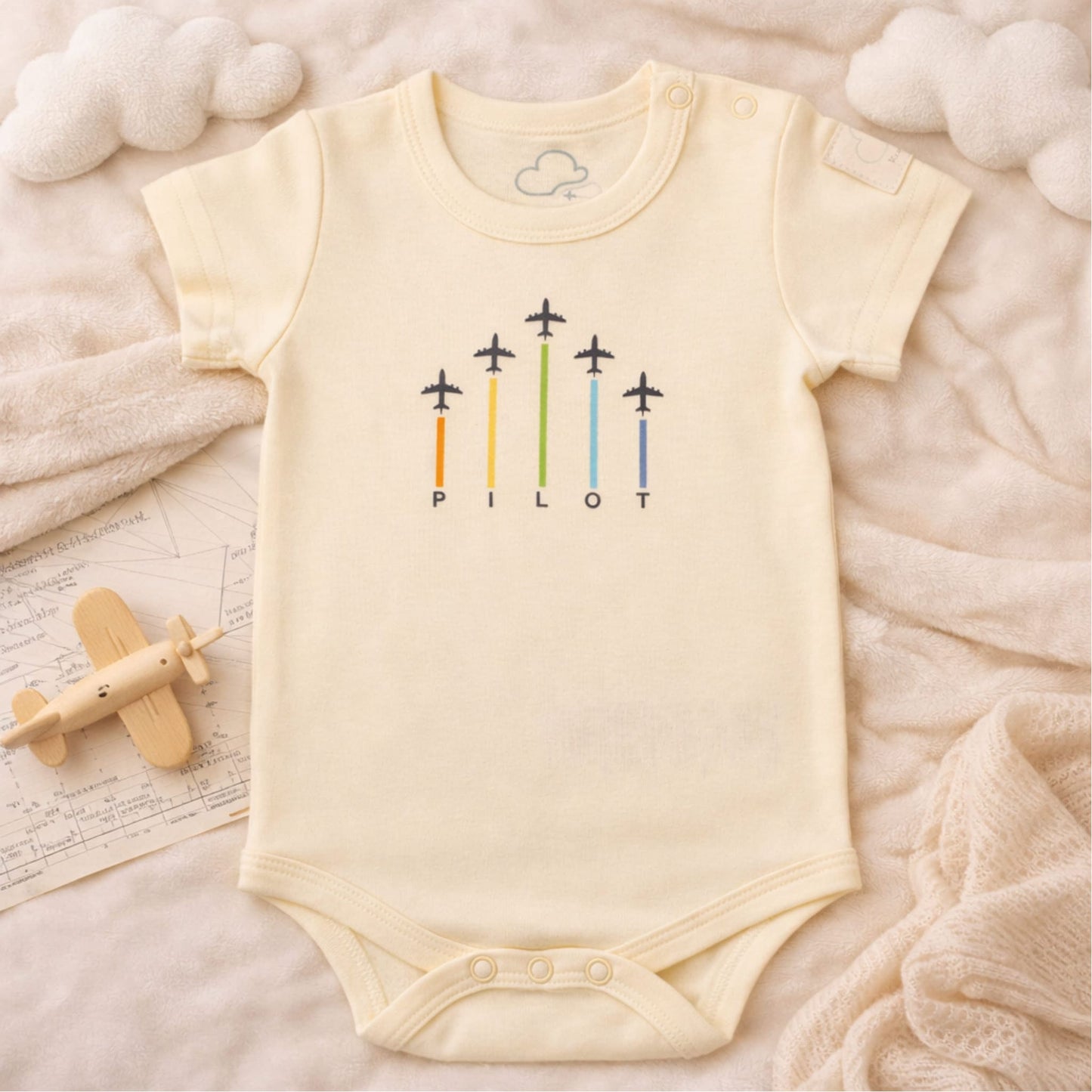 Baby Short Sleeve Aviation Bodysuit - 100% Cotton Italian Design 0-24M