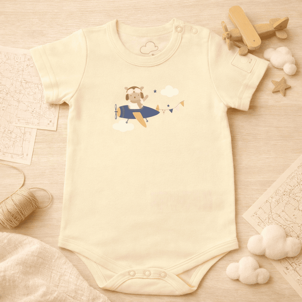 Baby Short Sleeve Aviation Bodysuit - 100% Cotton Italian Design 0-24M